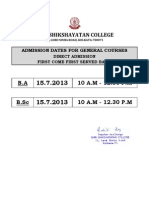 Shikshayatan College Admission Dates BA BSc Direct Walk-in July 2013