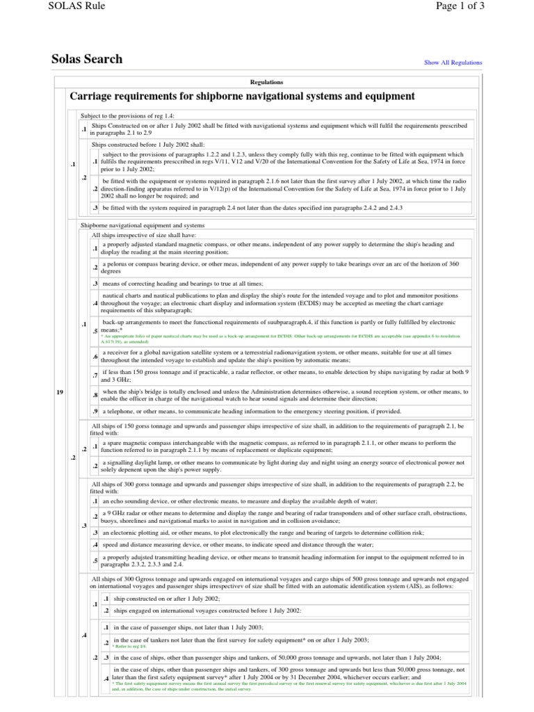 Carriage Requirements For Shipborne Navigational Systems and Equipment
