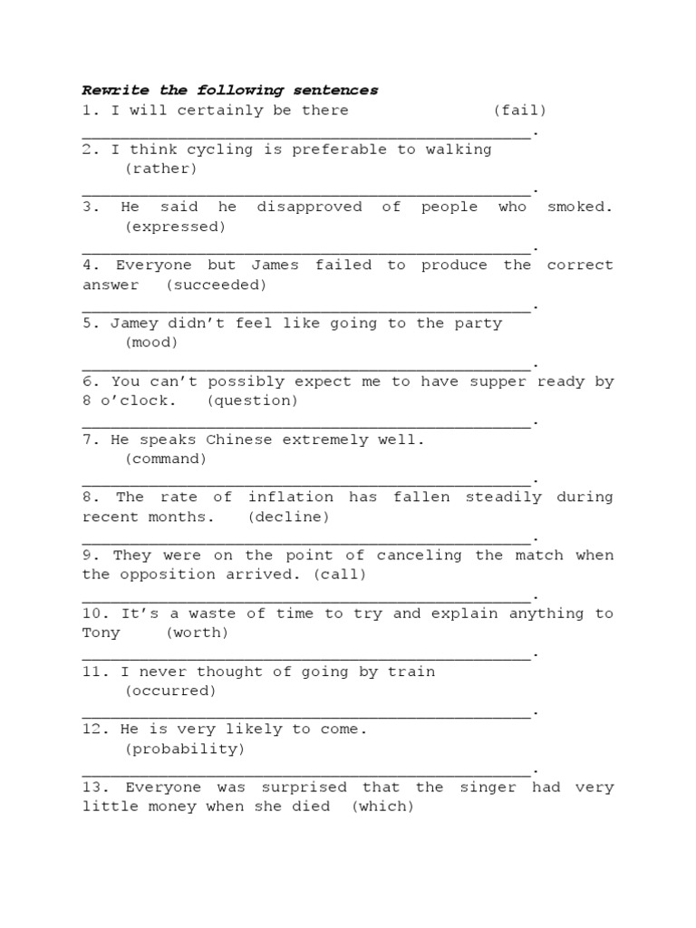 Sentence Rewriting Exercises | PDF