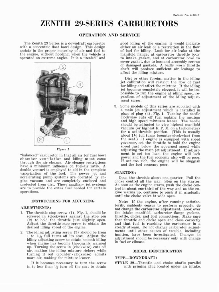 Zenith OE1539B Carburetor Manual 