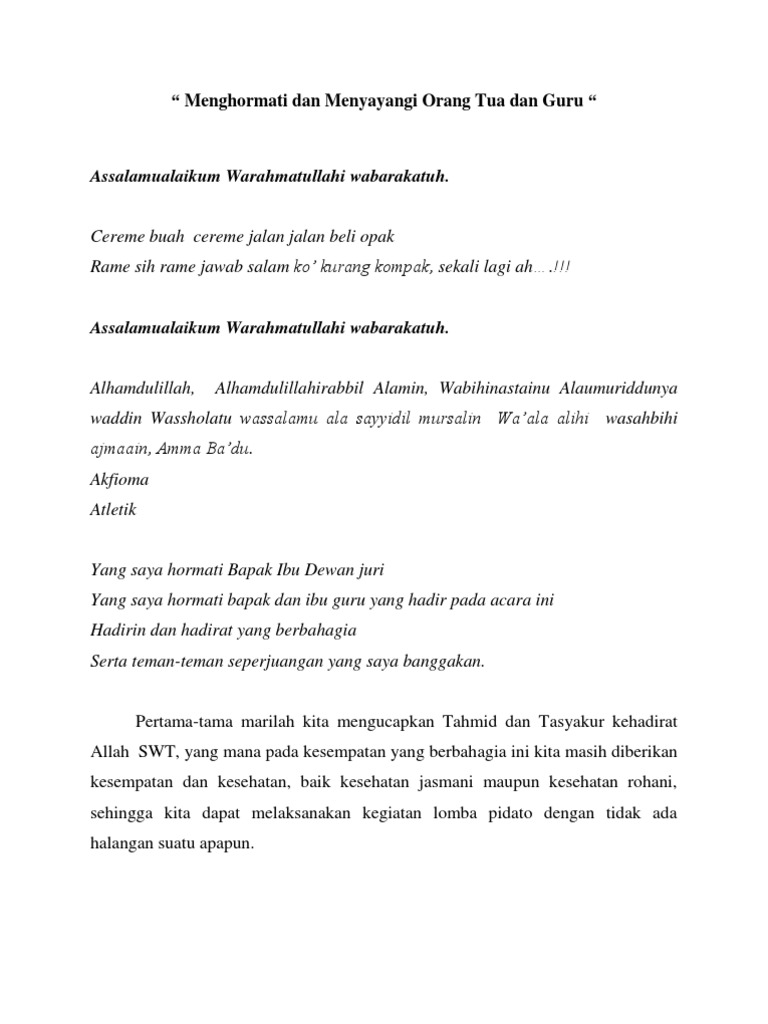 Contoh Pidato Berbakti Kepada Orang Tua Dan Guru