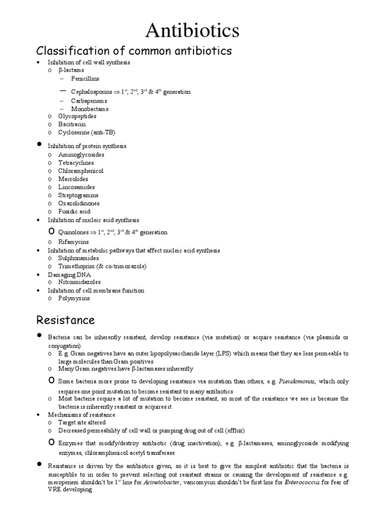 Antibiotic Classification and Resistance | PDF | Beta Lactamase ...