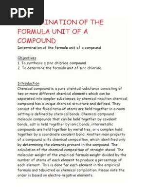 Determination Of The Formula Unit Of A Compound Pdf Chemical Compounds Chemical Substances