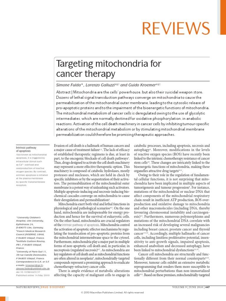 Targeting Mitochondria For Cancer Therapy | PDF | Apoptosis | Bcl 2
