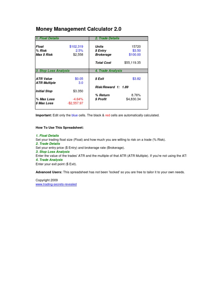 Money Management Calculator 2.0 1. Float Details 2. Trade Details PDF