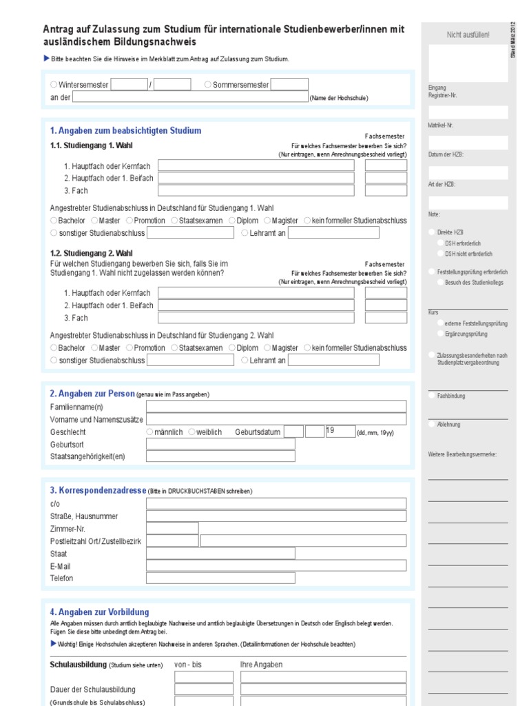 Antrag Auf Zulassung Studienkolleg