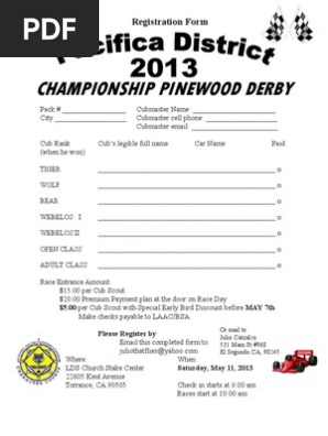 Pacifica District Pine Wood Derby Rules