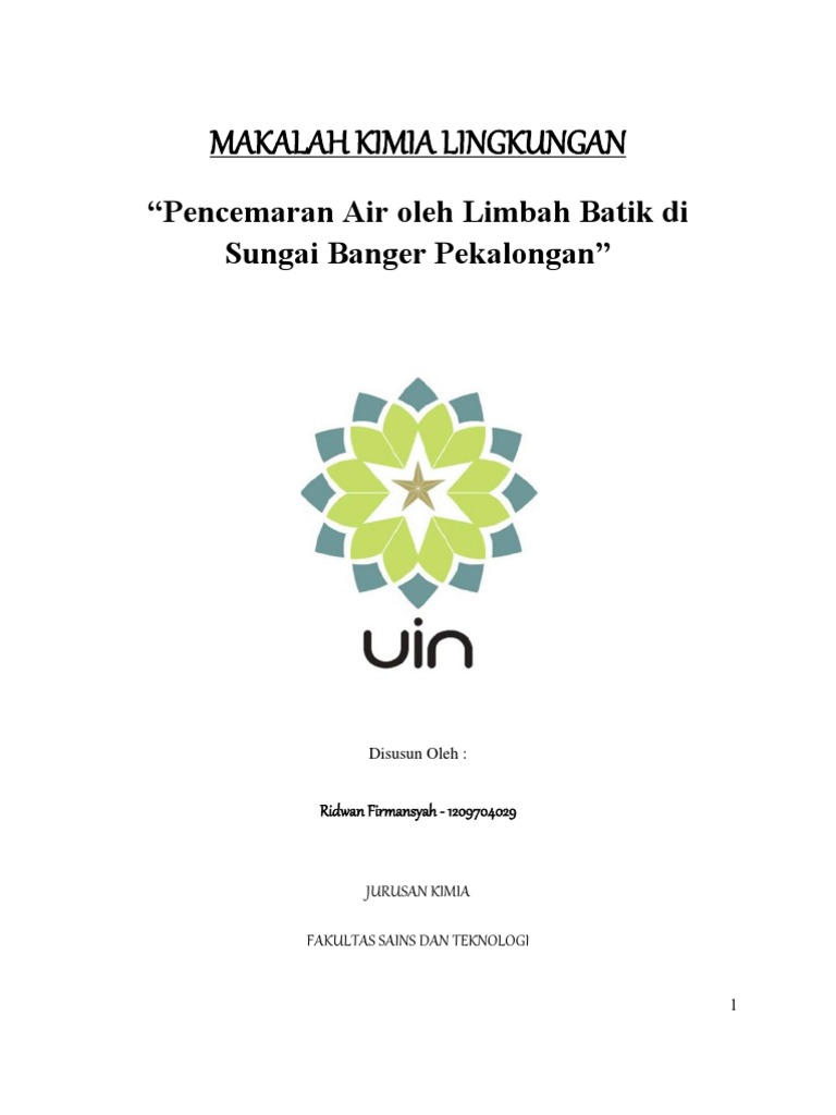 Makalah Kimia Lingkungan Pencemaran Air