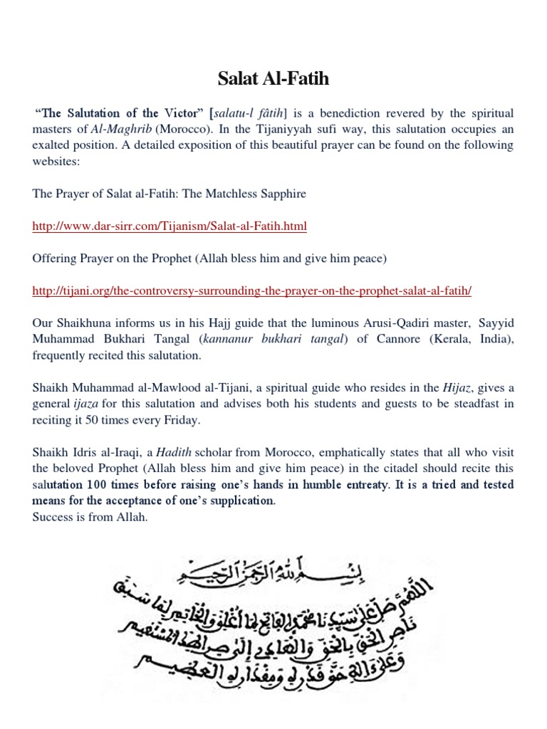 Salat Al-Fatih prayer benefits | PDF | Salat | Islamism