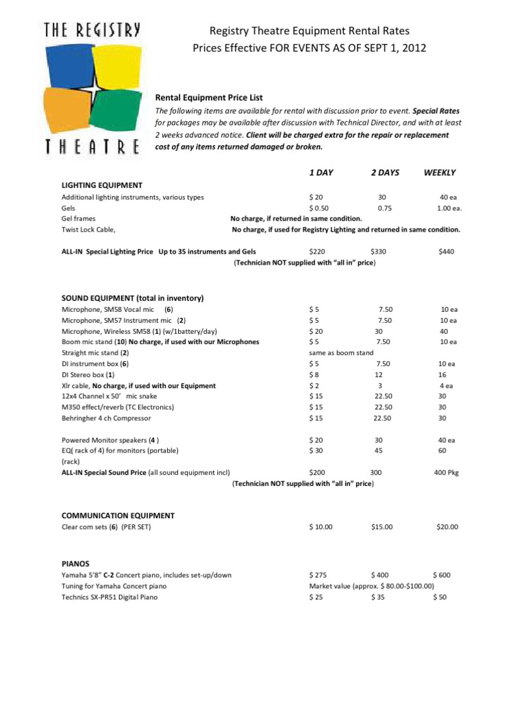 Equipment Rental Rates 2012 | PDF | Technology & Engineering