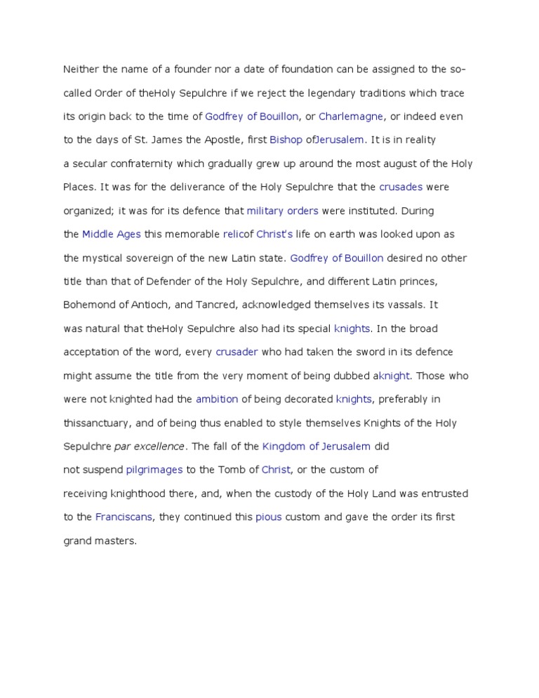 History of the Knights of the Holy Sepulchre | PDF
