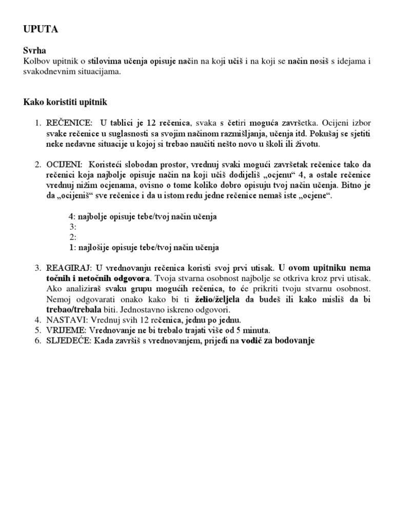 Kolbov Upitnik | PDF