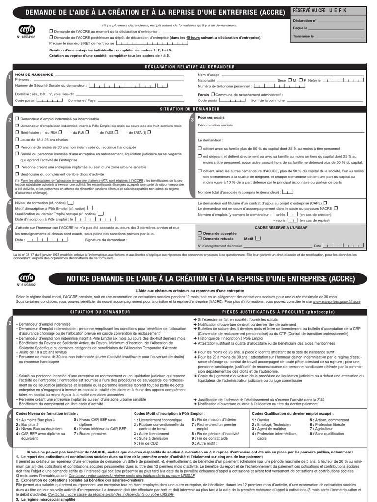 TÉLÉCHARGER FORMULAIRE ET NOTICE ACCRE GRATUITEMENT