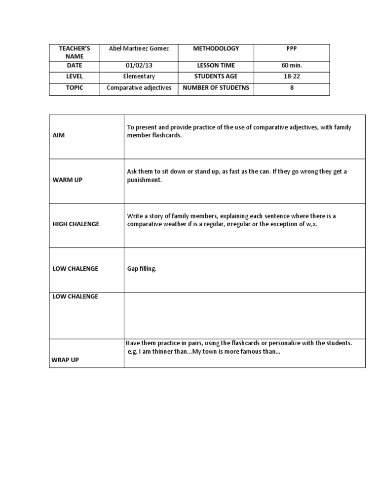 Teaching Comparative Adjectives Lesson Plan | PDF | Language Arts ...