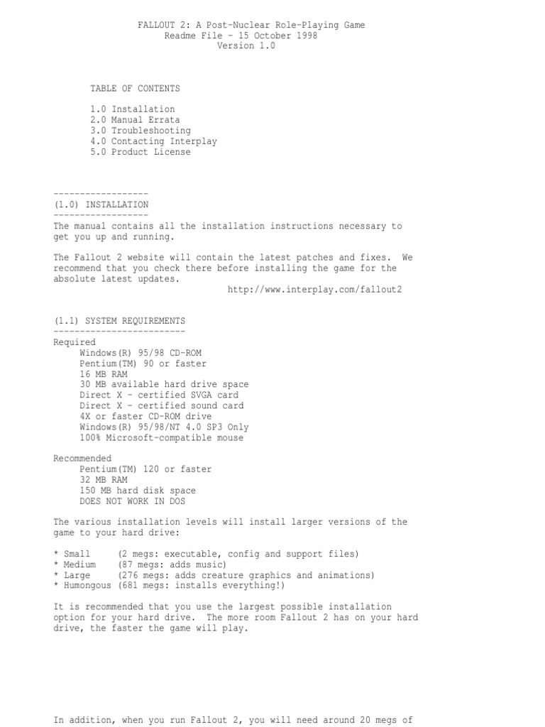 Readme For Fallout 2 Game | PDF | Technical Support | License