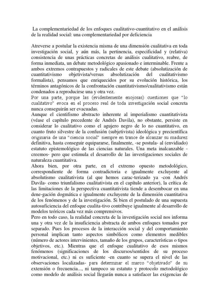Complementariedad en Métodos Sociales | PDF | Investigación social ...