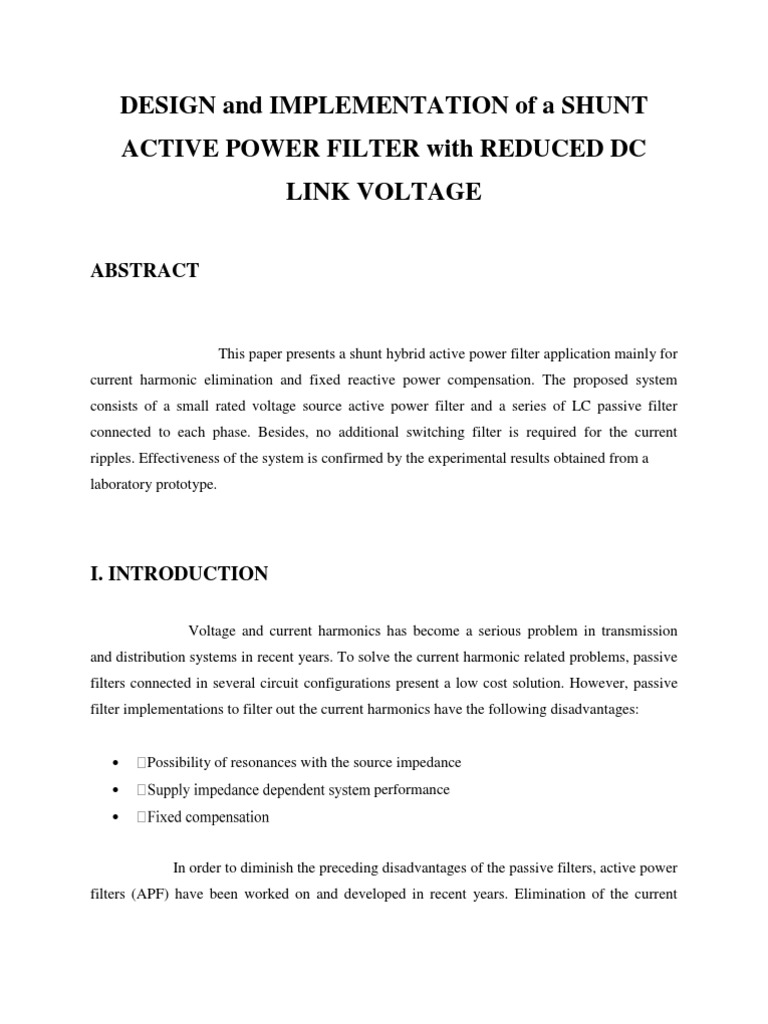 Shunt Hybrid Active Power Filter Design | PDF | Electronic Filter ...