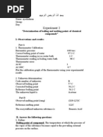 Experiment 2: "Determination of Boiling and Melting Points of Chemical Compounds" I. Observations and Results