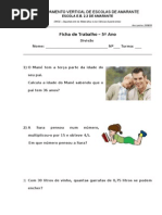 Ficha de Trabalho - Divisão - 5º ano