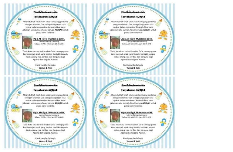 Contoh Kartu Ucapan Aqiqah Berwarna Versi Ms Word
