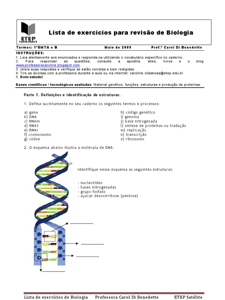 Lista_de_exercícios_para_revisao_de_Acidos_Nucléicos | PDF | Código ...