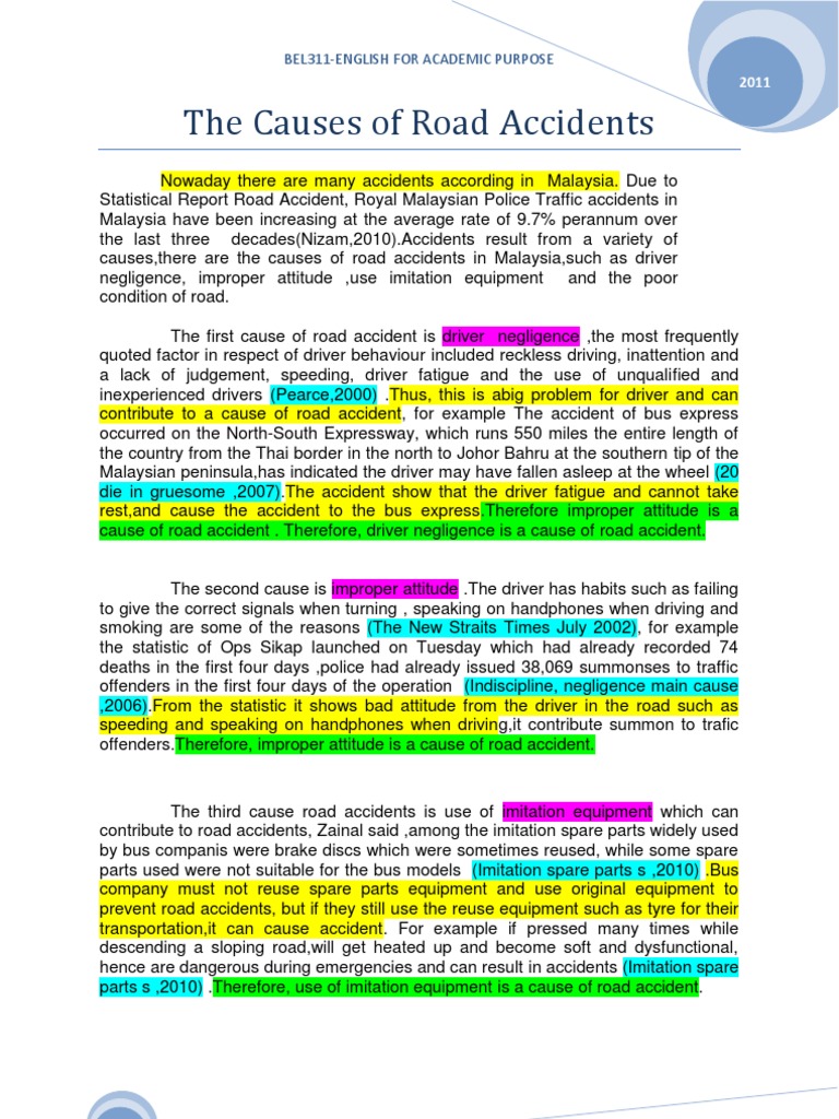 road accident causes and effects essay