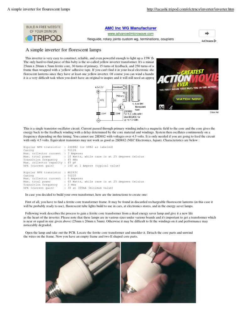 A Simple Inverter For Flourescent Lamps PDF Fluorescent Lamp