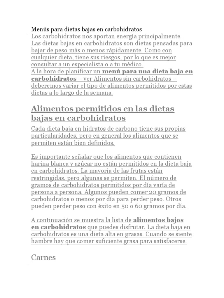 Menús para Dietas Bajas en Carbohidratos | PDF | ensalada | Dieta