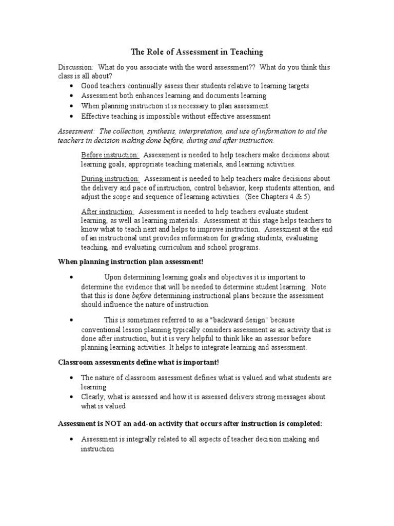 Role of Assessment in Teaching | PDF | Educational Assessment | Teaching