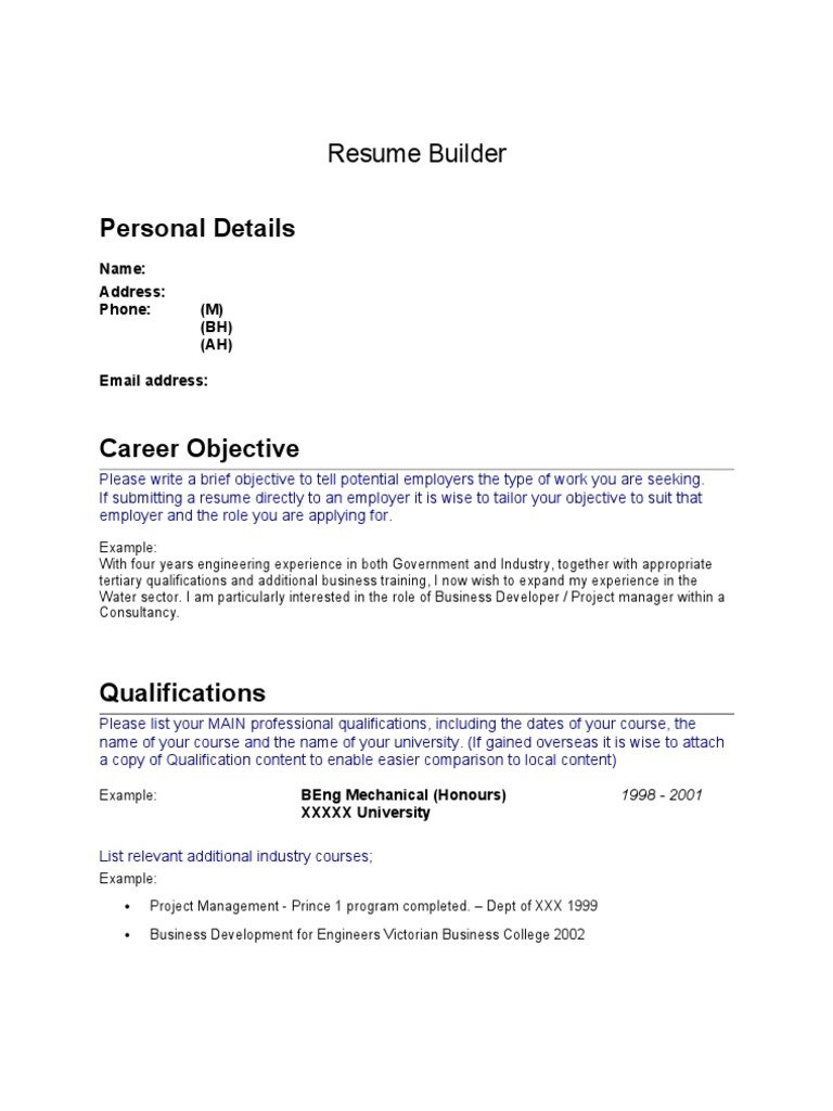 Engineering CV Builder Guide | PDF | Project Management | Engineering