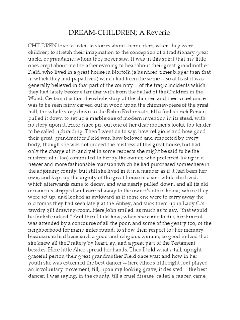 Dream Children By Charles Lamb Pdf Dream Peach