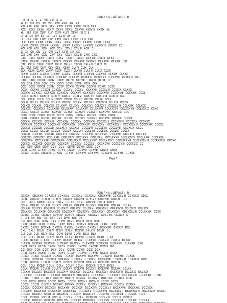 Roman Numerals 1 - 1000 | Sports
