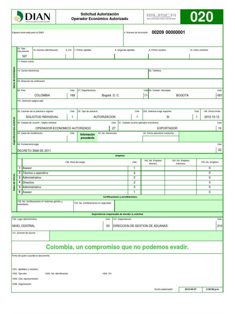 Formato 020 Operador Economico Autorizado (Version Excel) 28sep2012 ...