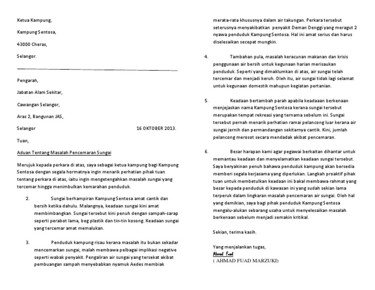 Contoh Karangan Pt3 Bahasa Melayu Surat Kiriman Rasmi Tema Kemasyarakatan
