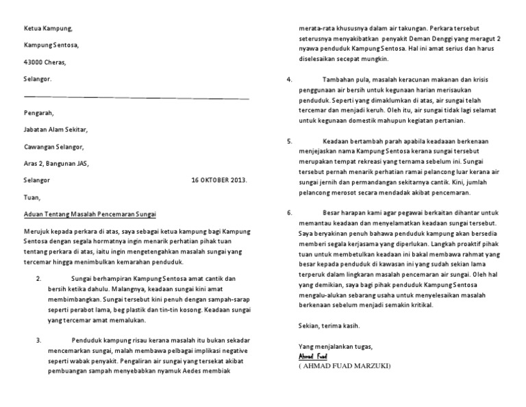 Contoh Surat Rayuan Kepada Alam Sekitar Na Sitar