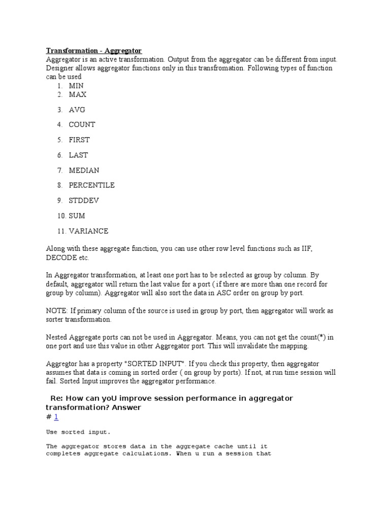 Transformation Aggregator Re How Can You Improve Session Performance in Aggregator PDF