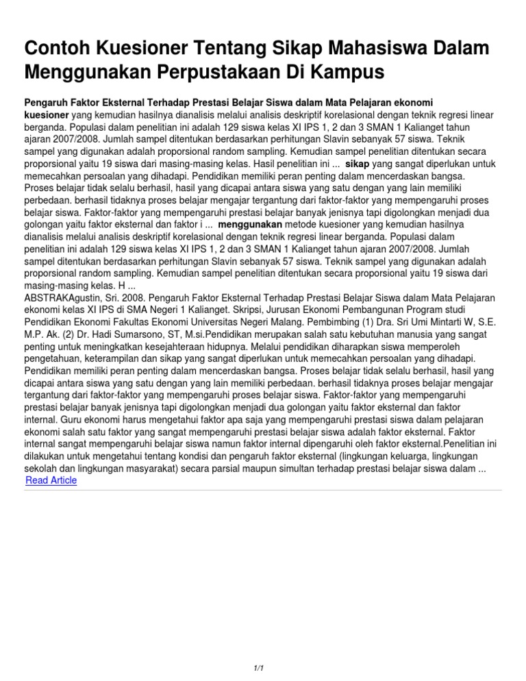 Contoh Kuesioner Tentang Sikap Mahasiswa Dalam Menggunakan