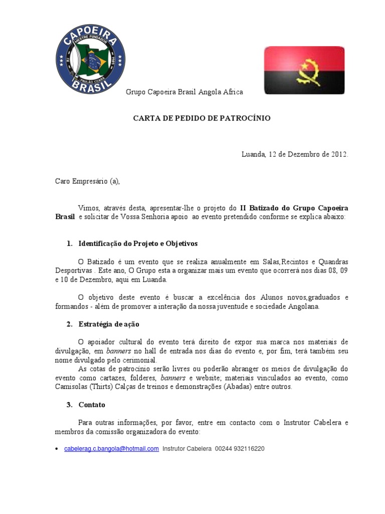 Carta De Pedido De Patrocínio Instrutor Cabelera 00244 932116220