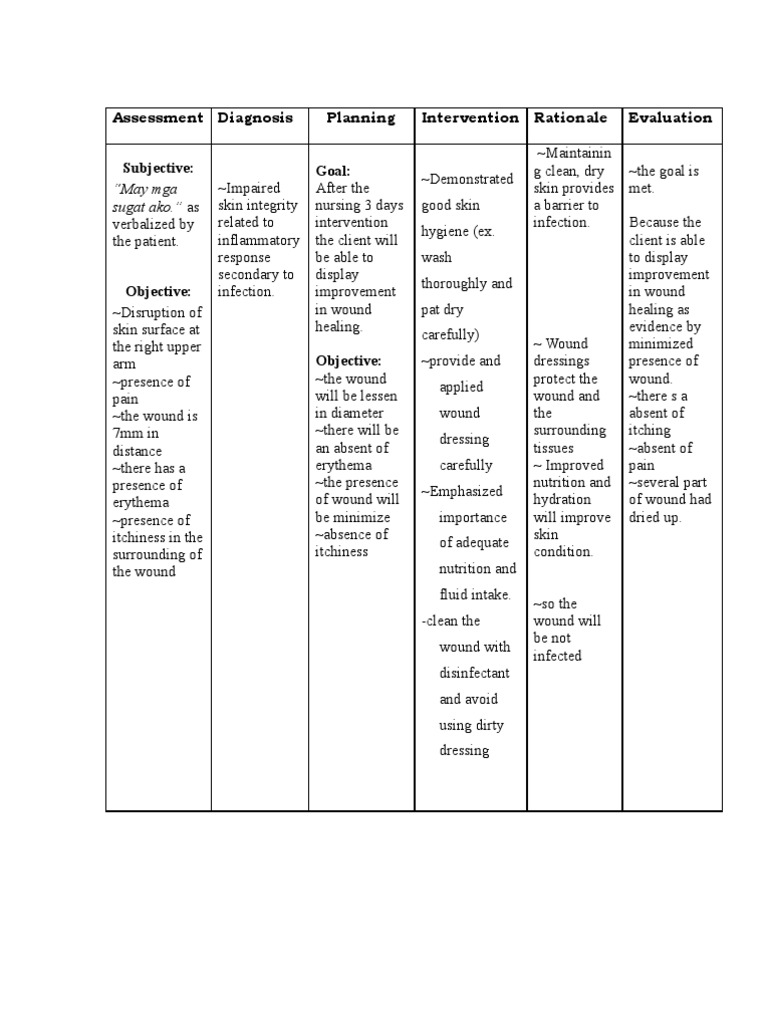 Nursing Care Plan Sample Student Made Pdf Wound Hygiene