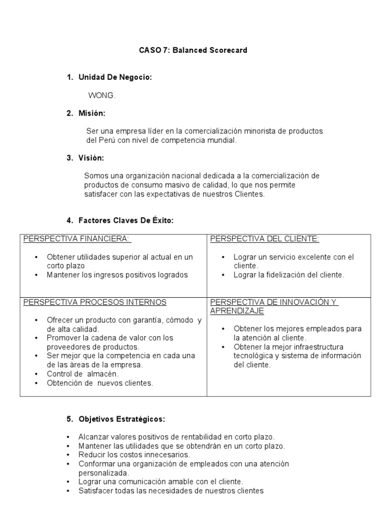 Estrategias del Balanced Scorecard en Wong | PDF | Calidad (comercial ...
