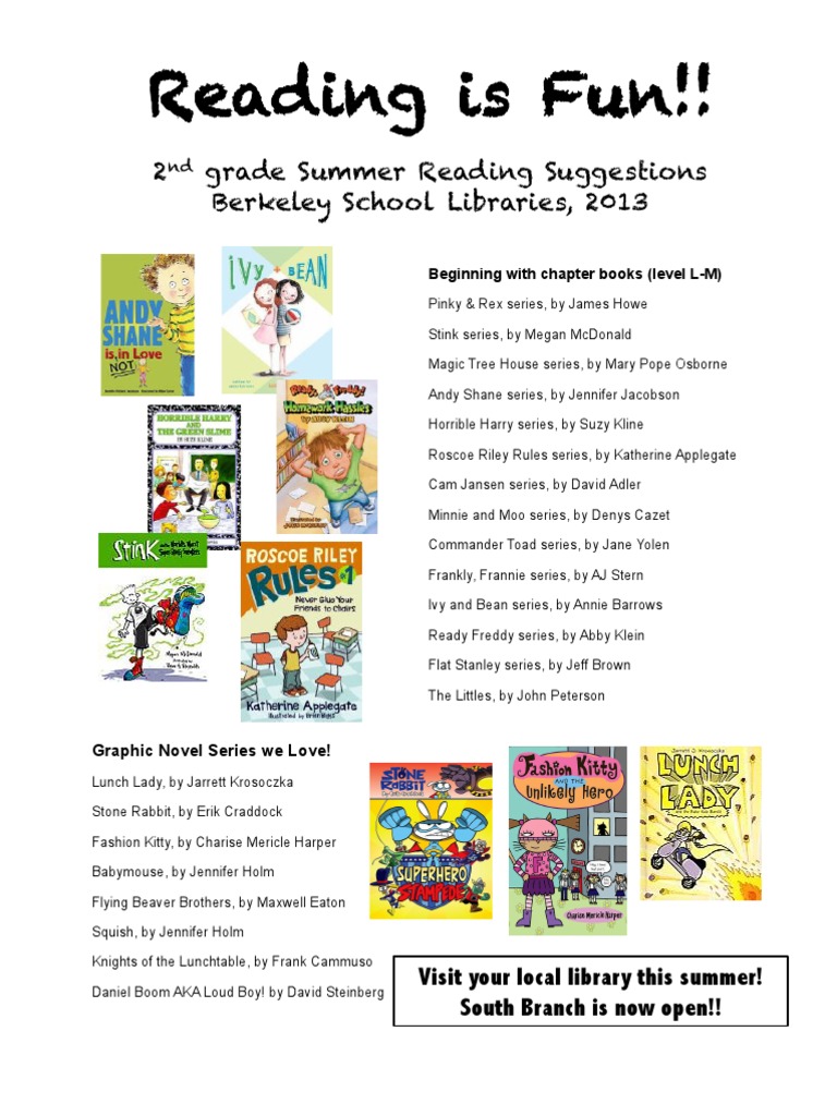 2nd Grade Summer Reading List 2013