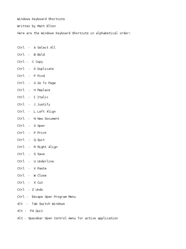 Keyboard Shortcuts | PDF