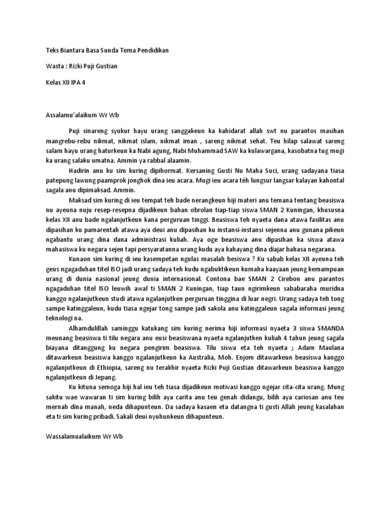 Teks Biantara Basa Sunda Tema Pendidikan