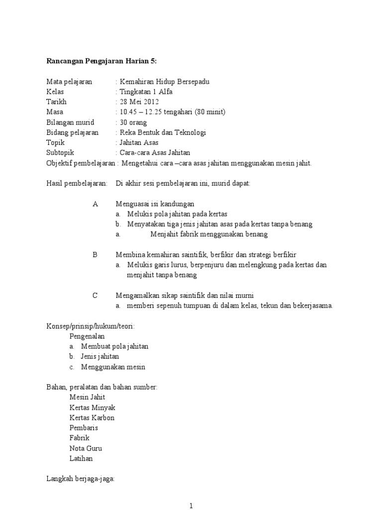 T1 Jahitan Asas Jahitan Mesin Pdf