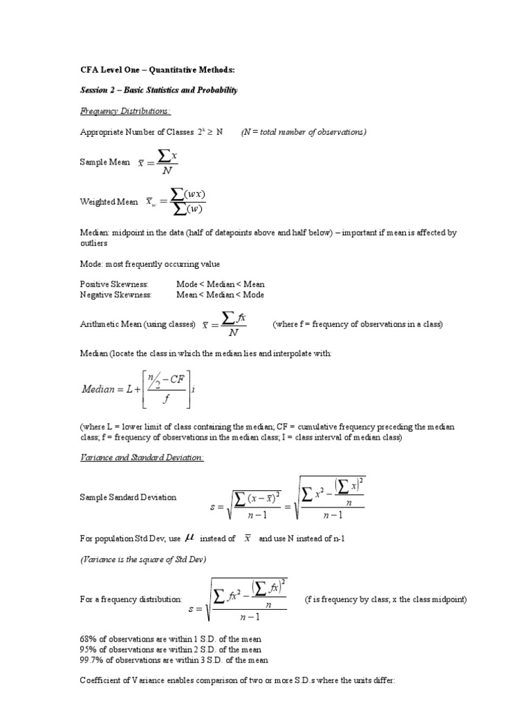 CFA Level 1 Review Quantitative Methods PDF Statistical Significance Normal Distribution