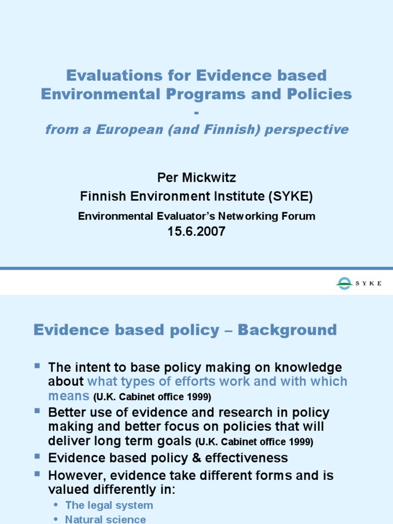 Evaluations For Evidence Based Environmental Programs and Policies | PDF