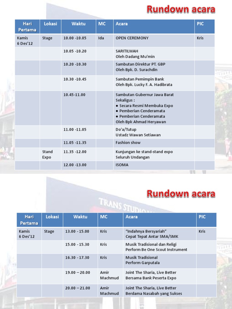 Contoh Rundown Acara Expo 2012 | PDF