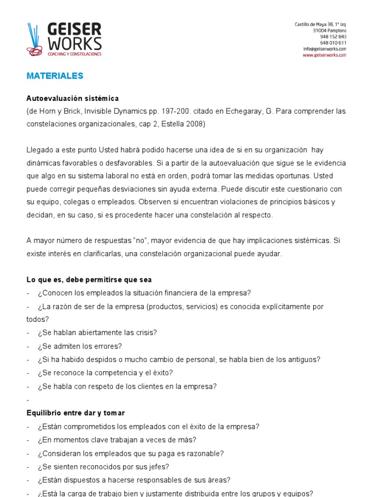 Constelaciones Organizacionales Autoevaluacion - 