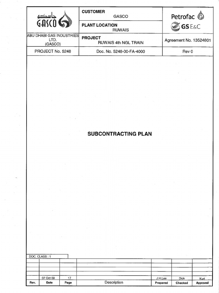 Subcontracting Plan Rev 0 Doc No 5248 00 FA 4000 PDF