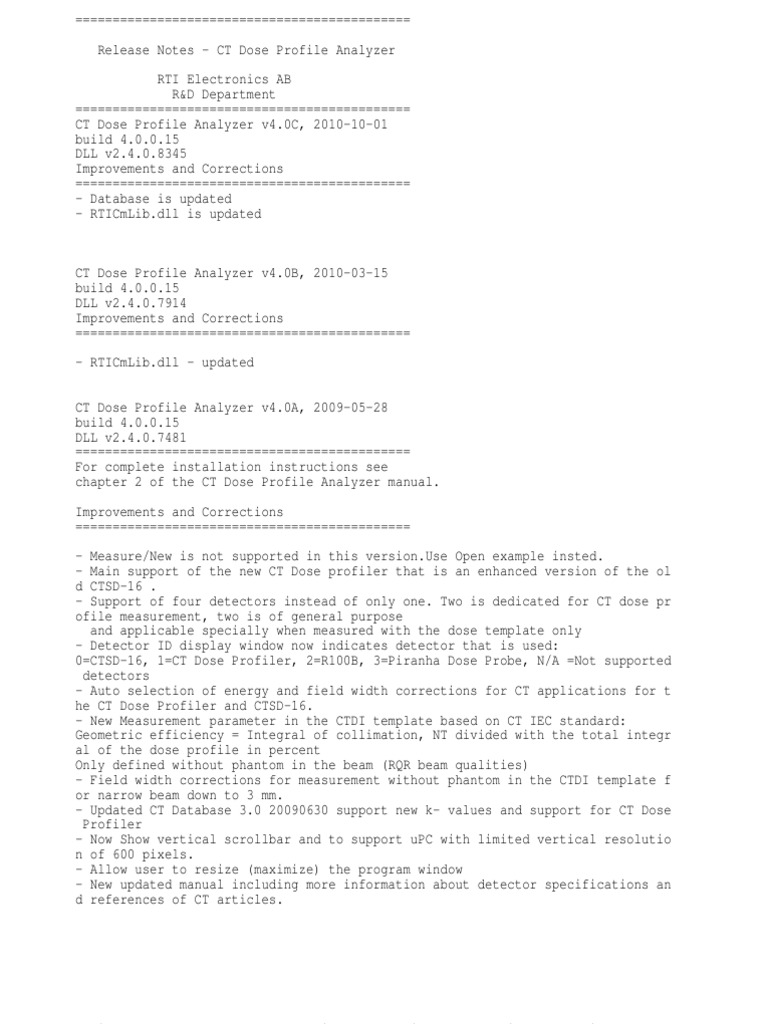 CT Dose Profile Analyzer Release Notes | PDF | Databases | System Software